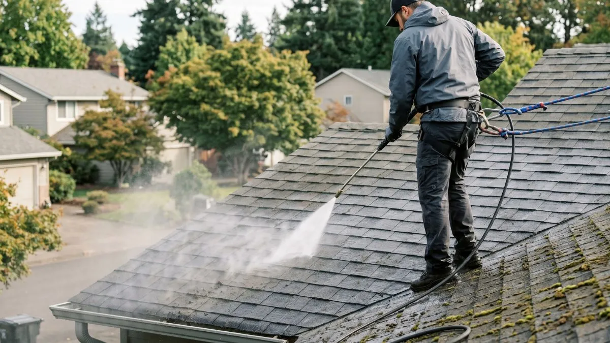 can you power wash roof shingles